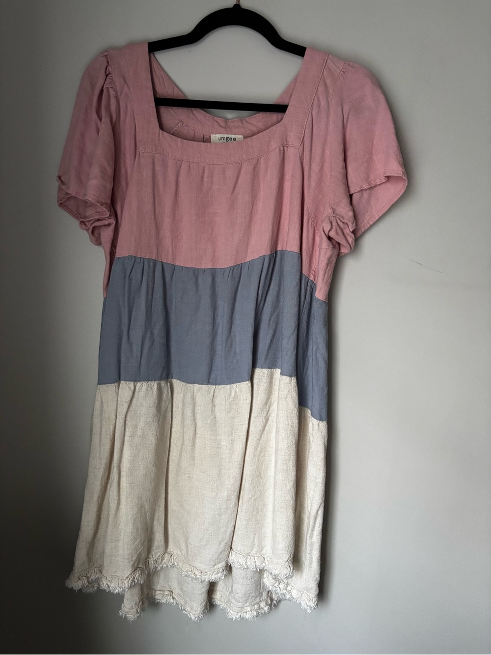 Umgee Pink, Gray & Cream Colorblock Short Sleeve Dress